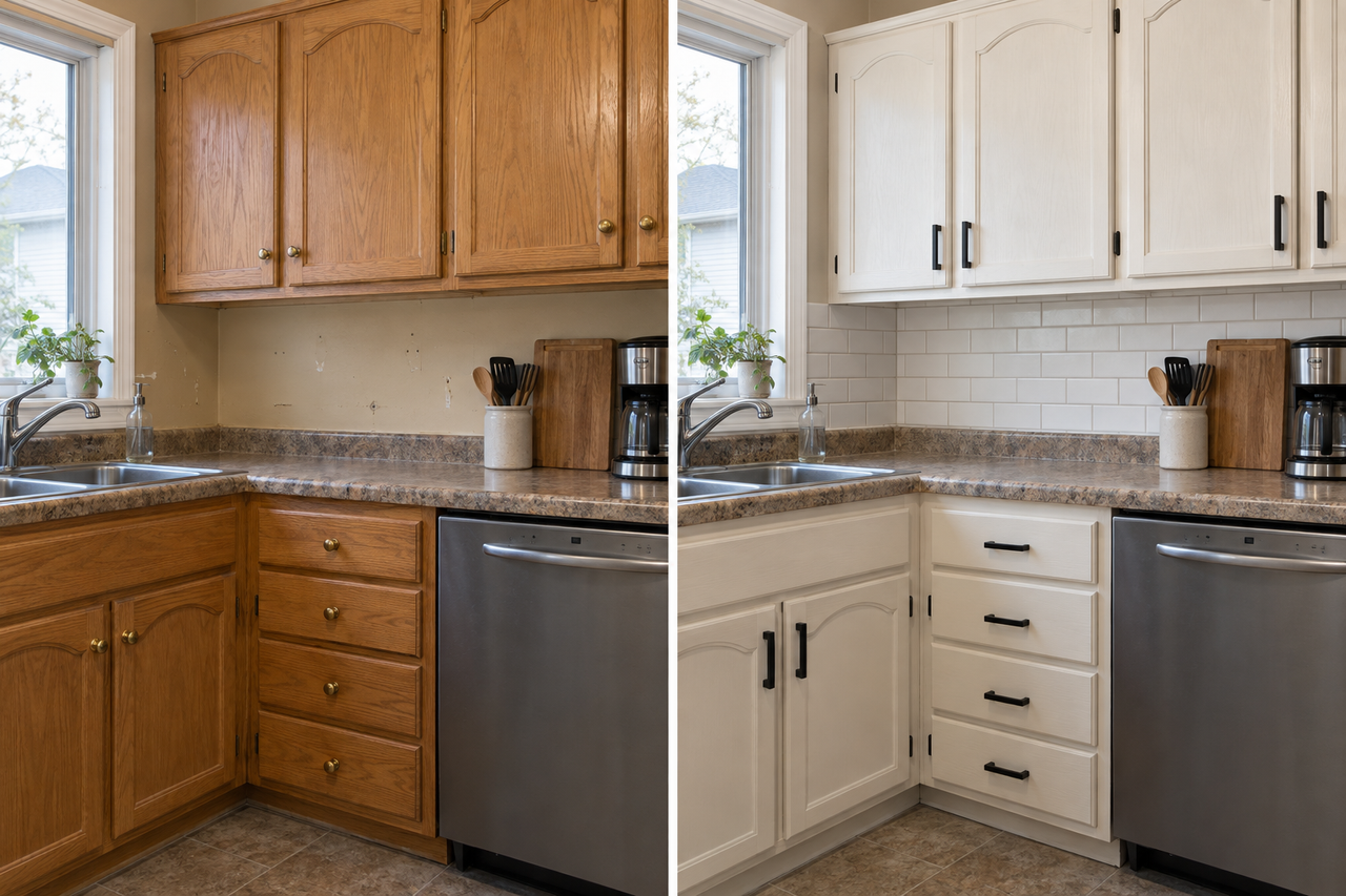 Completed Kitchen Backsplash & Cabinet Refresh — After