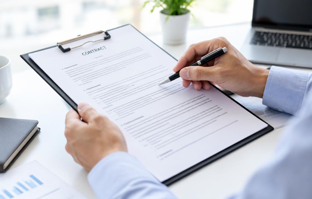 Hands reviewing a document on a clipboard